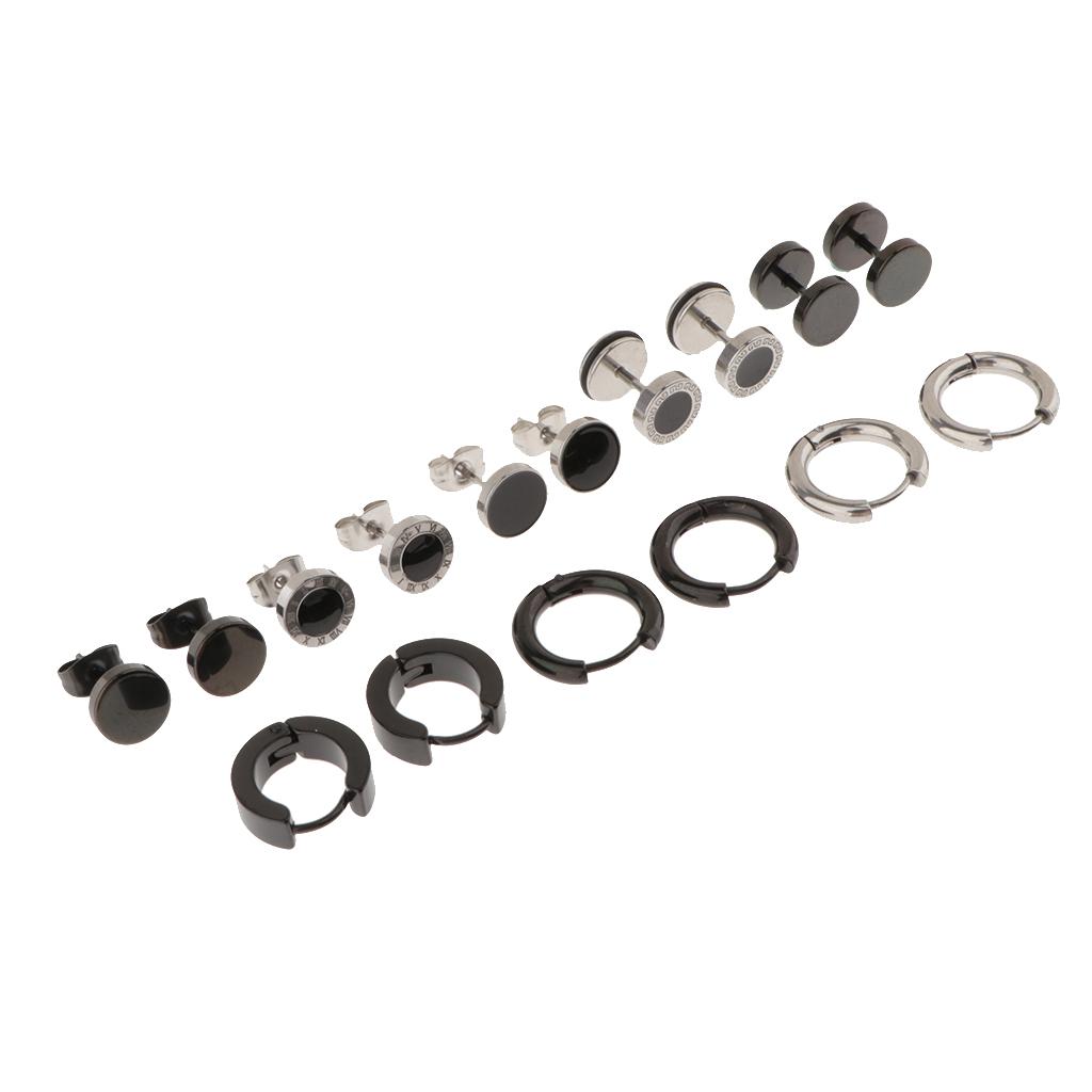 8 Pairs Punk Style Stainless Steel Hoop Earrings Stud Earrings For Men Women