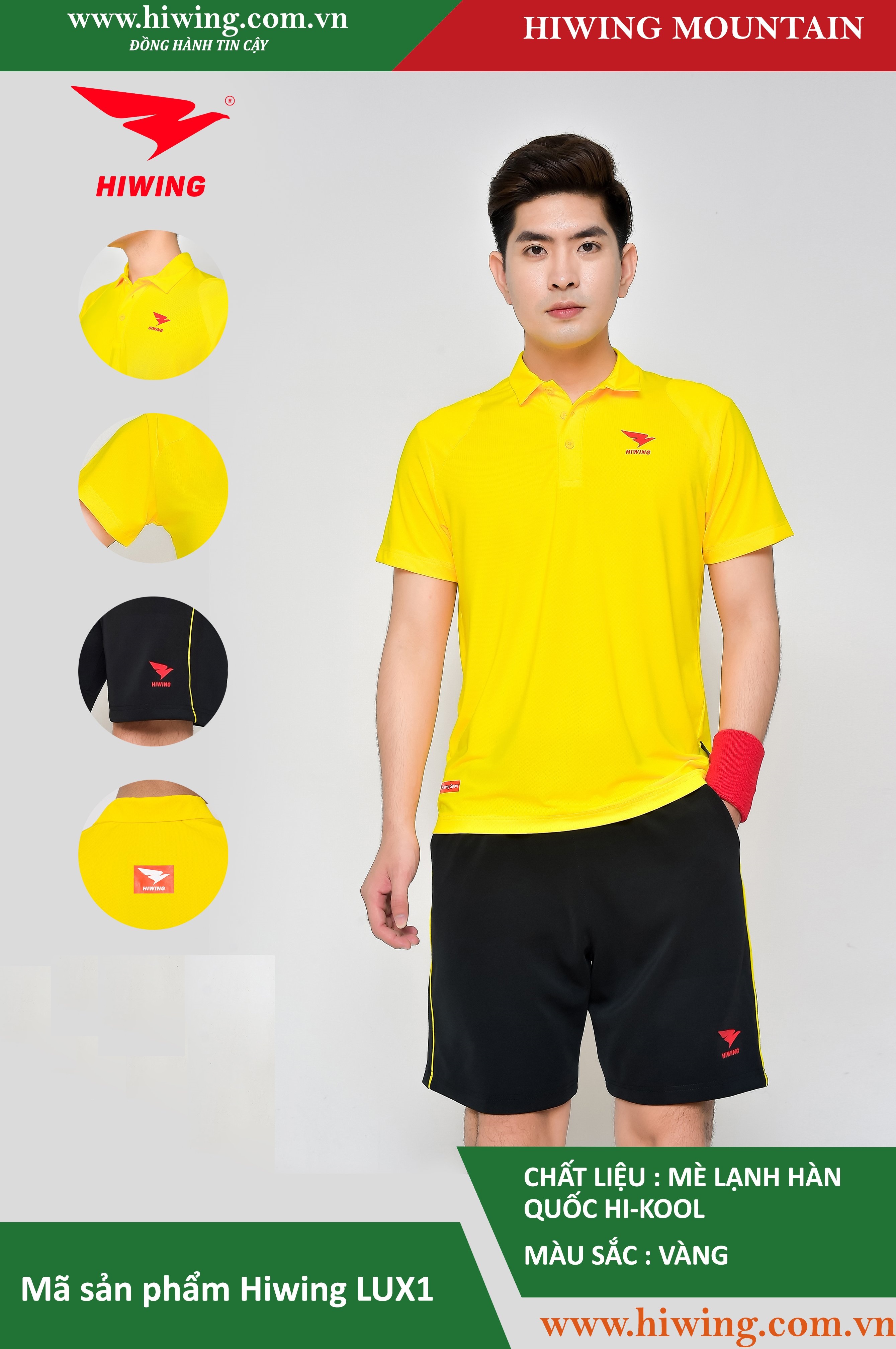 Áo tennis, áo cầu lông Hiwing Mountain Lux 1 màu vàng