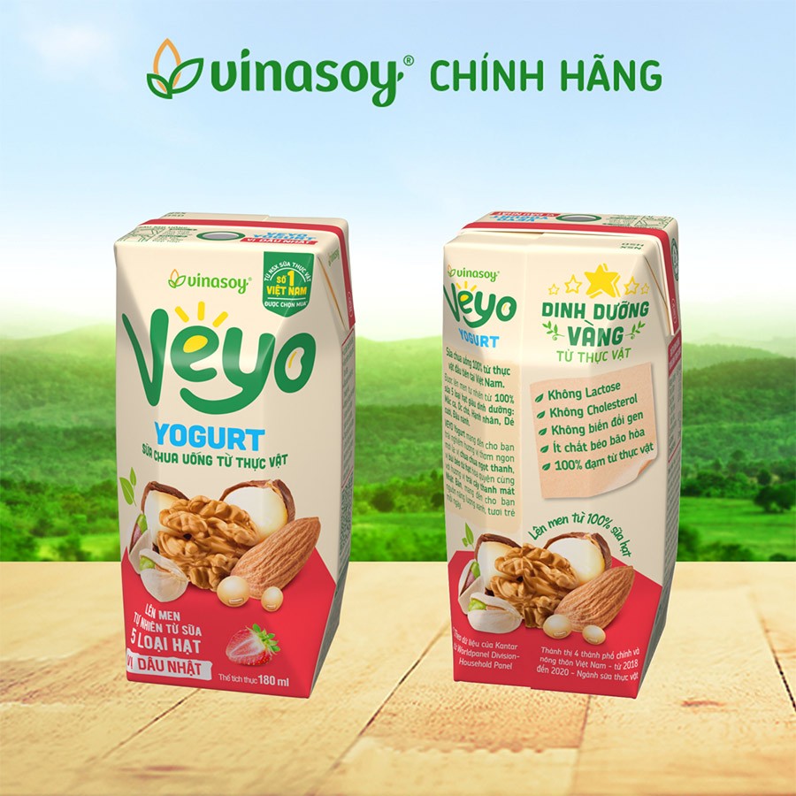 Thùng Sữa chua uống từ thực vật Veyo Yogurt ( 180ml x 30 Hộp) - Vị Dâu Tây Nhật