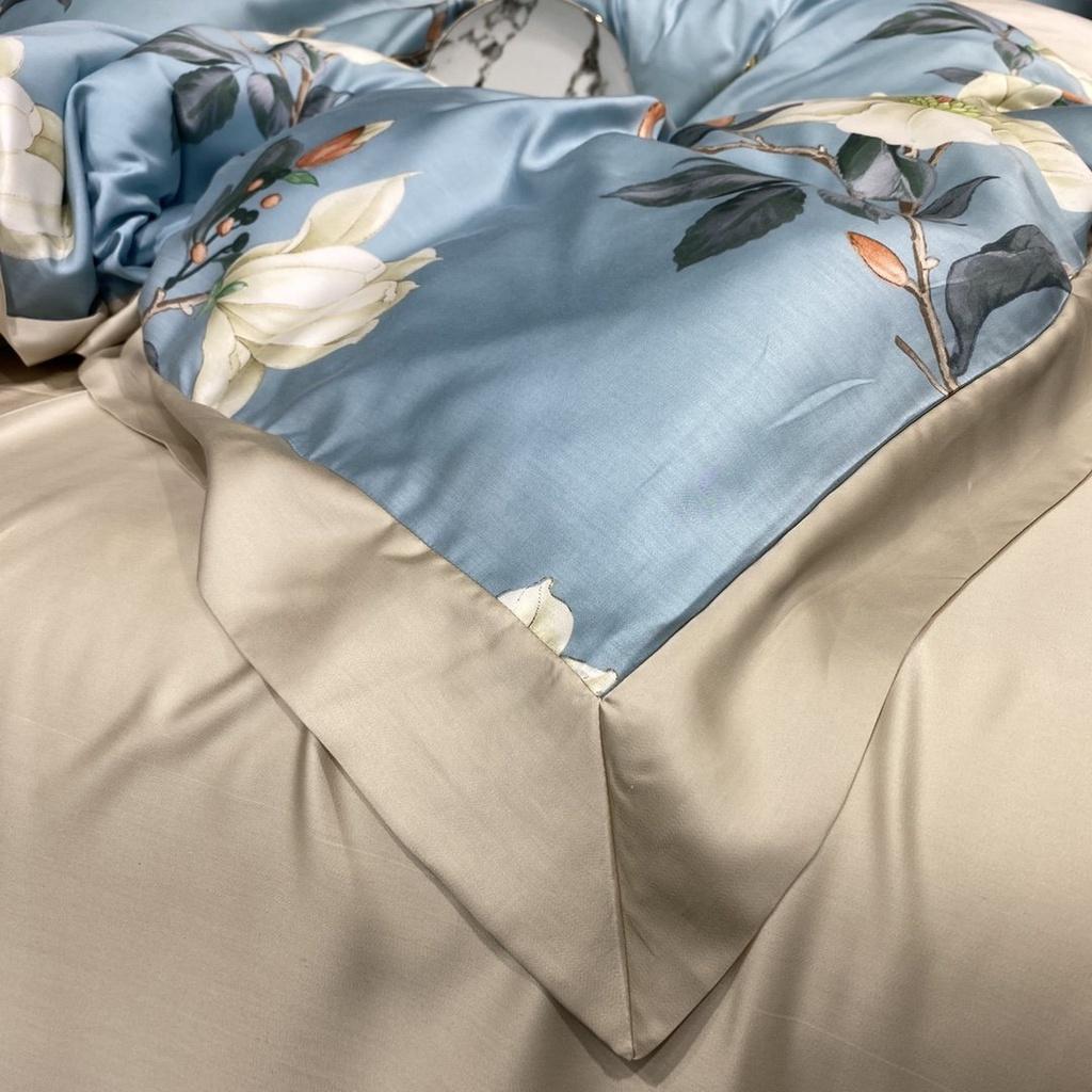 Bộ chăn ga gối Mẫu thiết kế mới Tencel 100S họa tiết Hoa lá cách điệu ,mềm mịn,sang trọng- LUX43