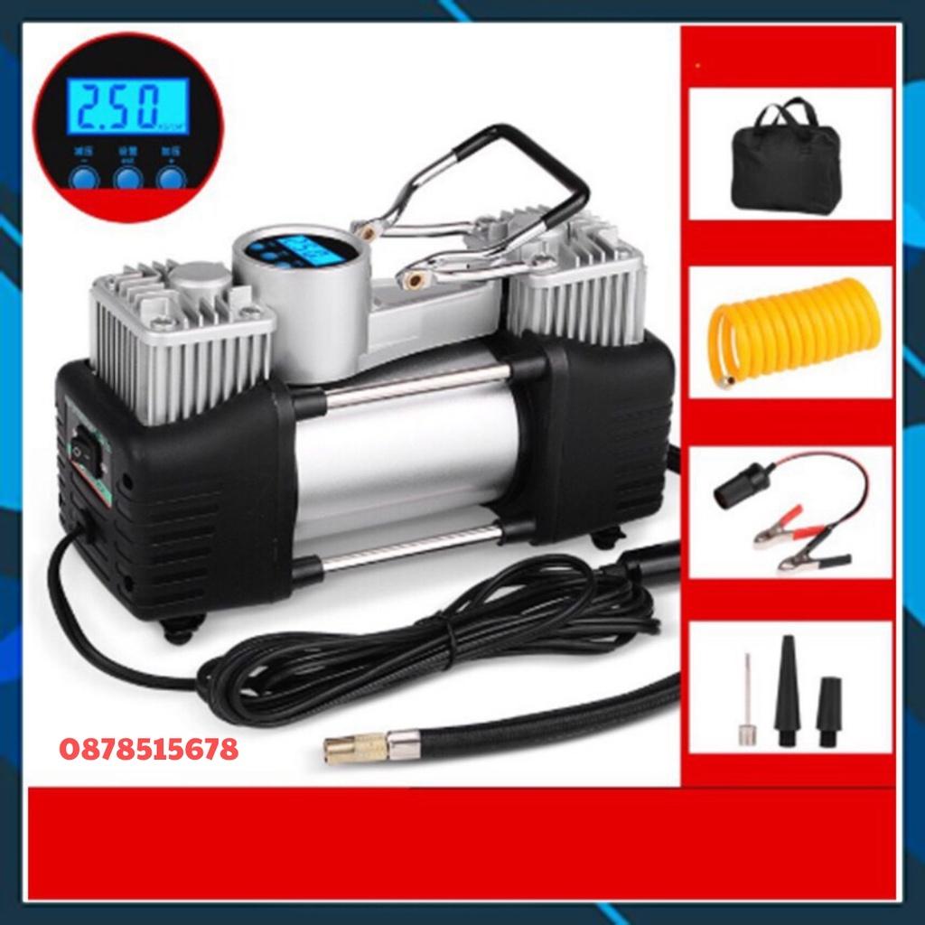 Bơm Lốp Ô Tô, Xe Hơi 2 Xi Lanh Mặt Điện Tử Tự Ngắt, Công Suất Lớn, Bơm Cực Khỏe, Nhanh KÈM HỘP ĐỰNG DỤNG CỤ