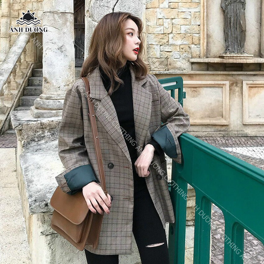 Áo khoác vest blazer nữ caro phong cách hàn quốc 2021 Ánh Dương Clothing M129, áo khoác nữ thu đông vải bố caro