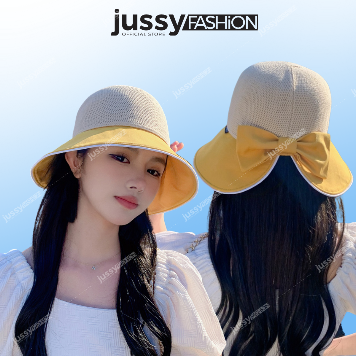 Mũ Chống Nắng Nữ Vành Rộng Xẻ Nơ Phía Sau JB05 Jussy Fashion Nón Chống Nắng Đi Biển Chất Cói Mềm Vành Dù Cho Nữ