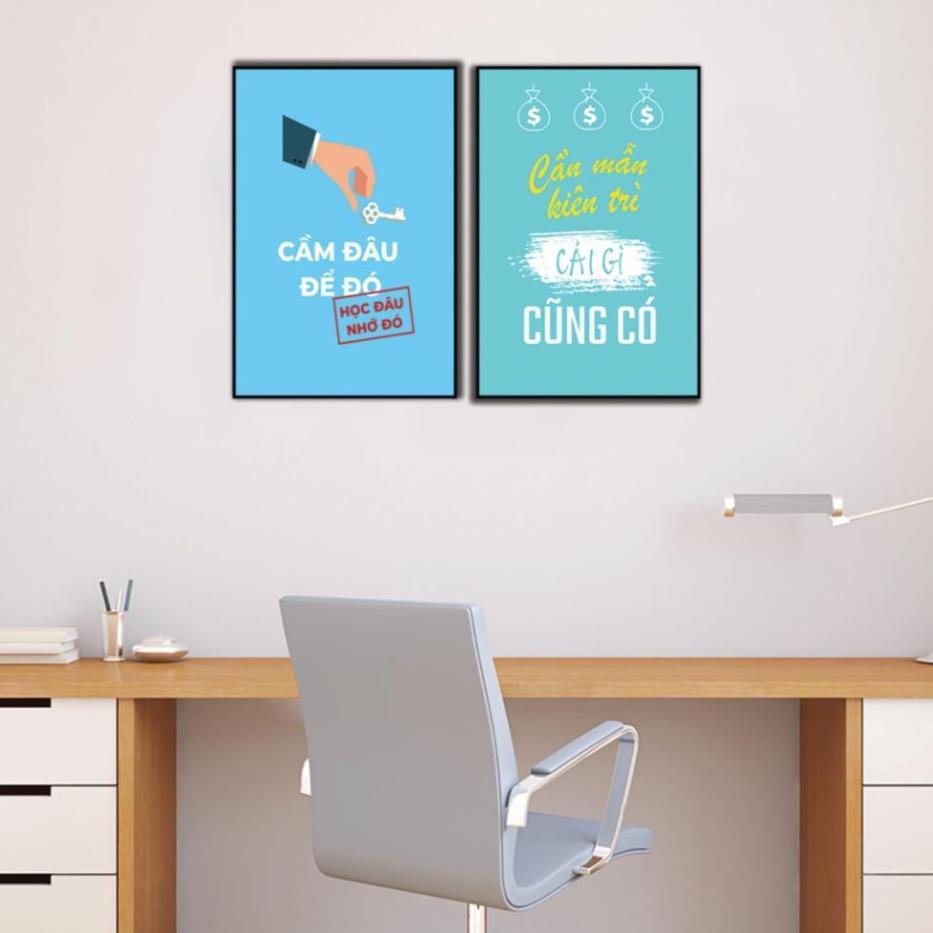 Bộ 2 Tranh ghép treo tường, tranh động lực, trang trí văn phòng, slogan