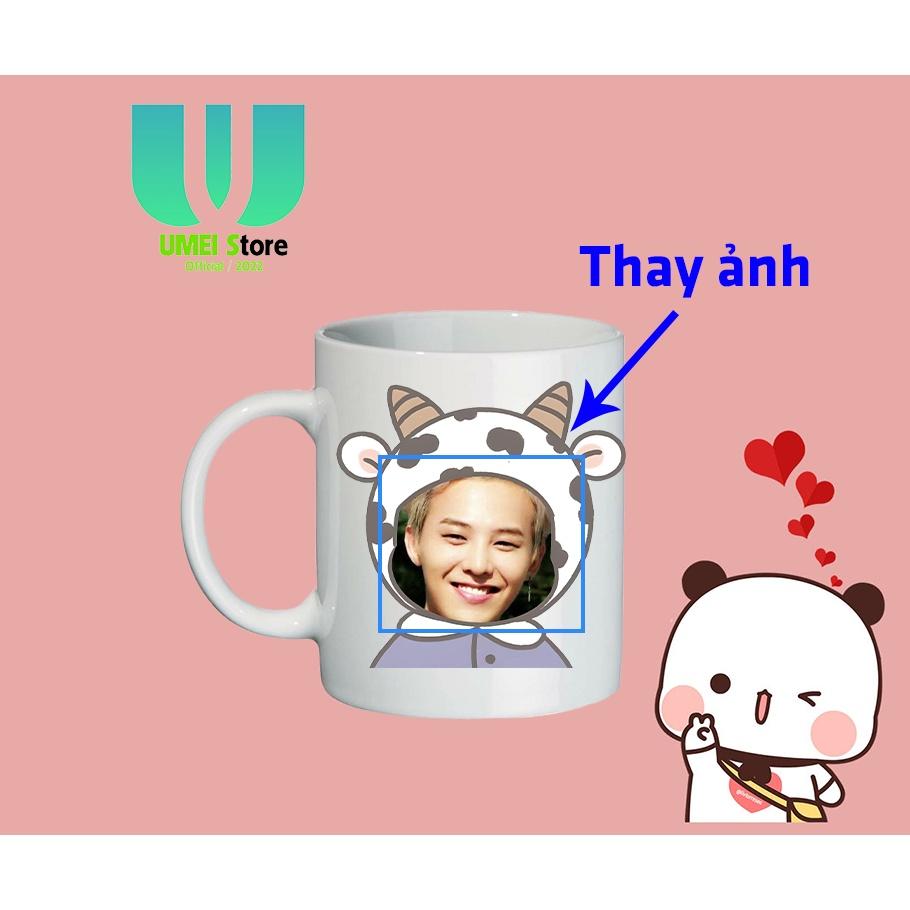 Cốc sứ in hình theo yêu cầu, Cốc Ghép Mặt Dễ Thương cốc tráng men dùng làm quà tặng, uống nước hàng ngày