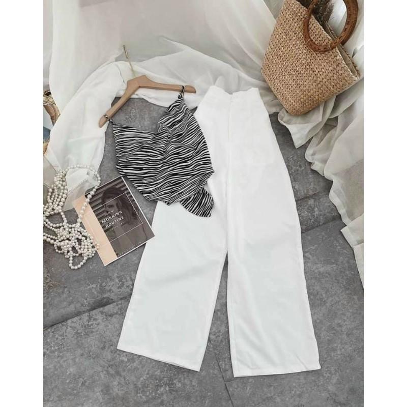 Áo hai dây- áo yếm lụa cột nơ hoạ tiết sọc hót trend