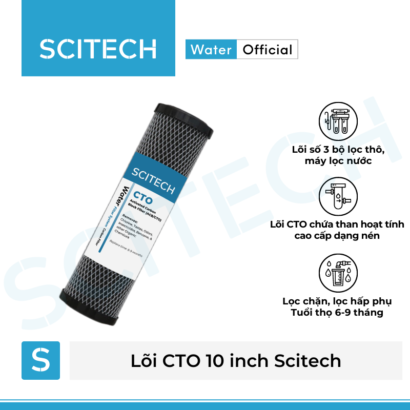 Lõi lọc nước số 3 CTO 10 inch dùng trong máy lọc nước RO, bộ lọc thô - Hàng chính hãng