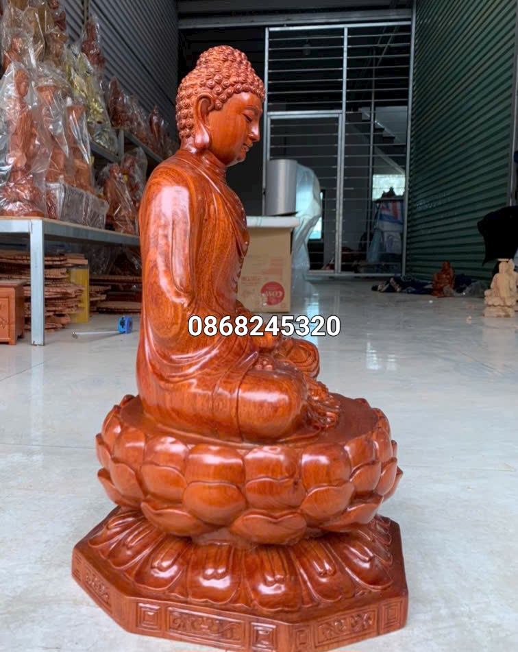 Tượng phật thích ca bằng gỗ hương đá kt cao 50×28×28cm