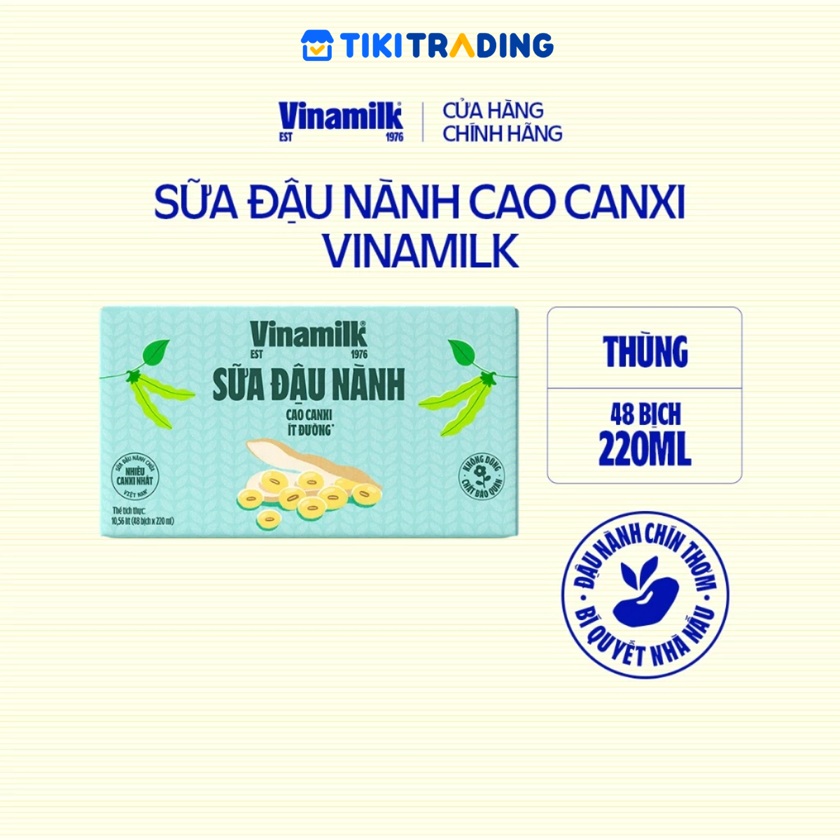 Thùng 48 bịch sữa đậu nành cao canxi Vinamilk 220ml