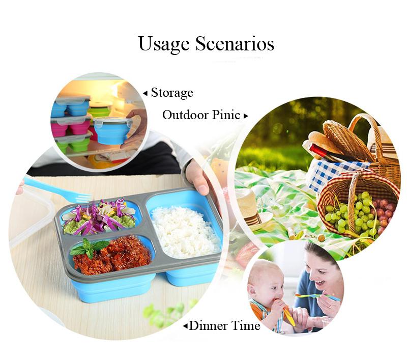 Silicone Folding Lunch Box Lunch Box Thực phẩm container lò vi sóng dã ngoại Bộ đồ ăn