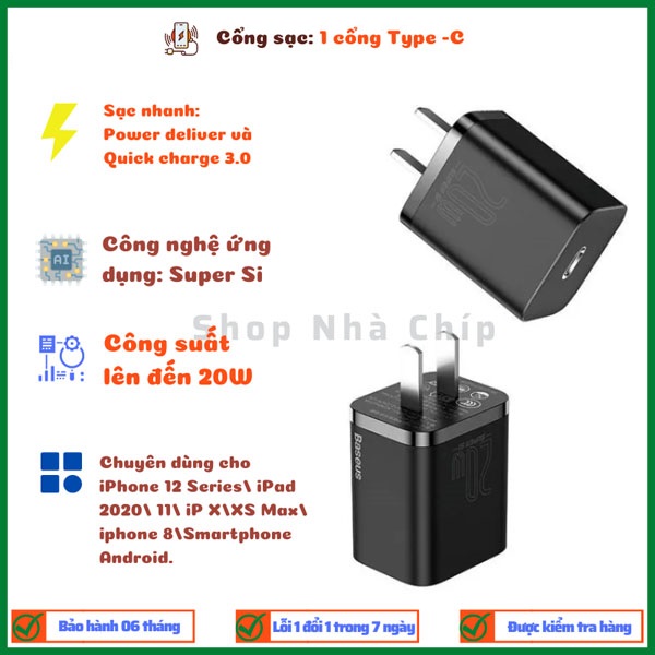 Sạc nhanh 20W cho iPhone và điện thoại Android - Baseus Super Si Quick Charger - Hàng chính hãng