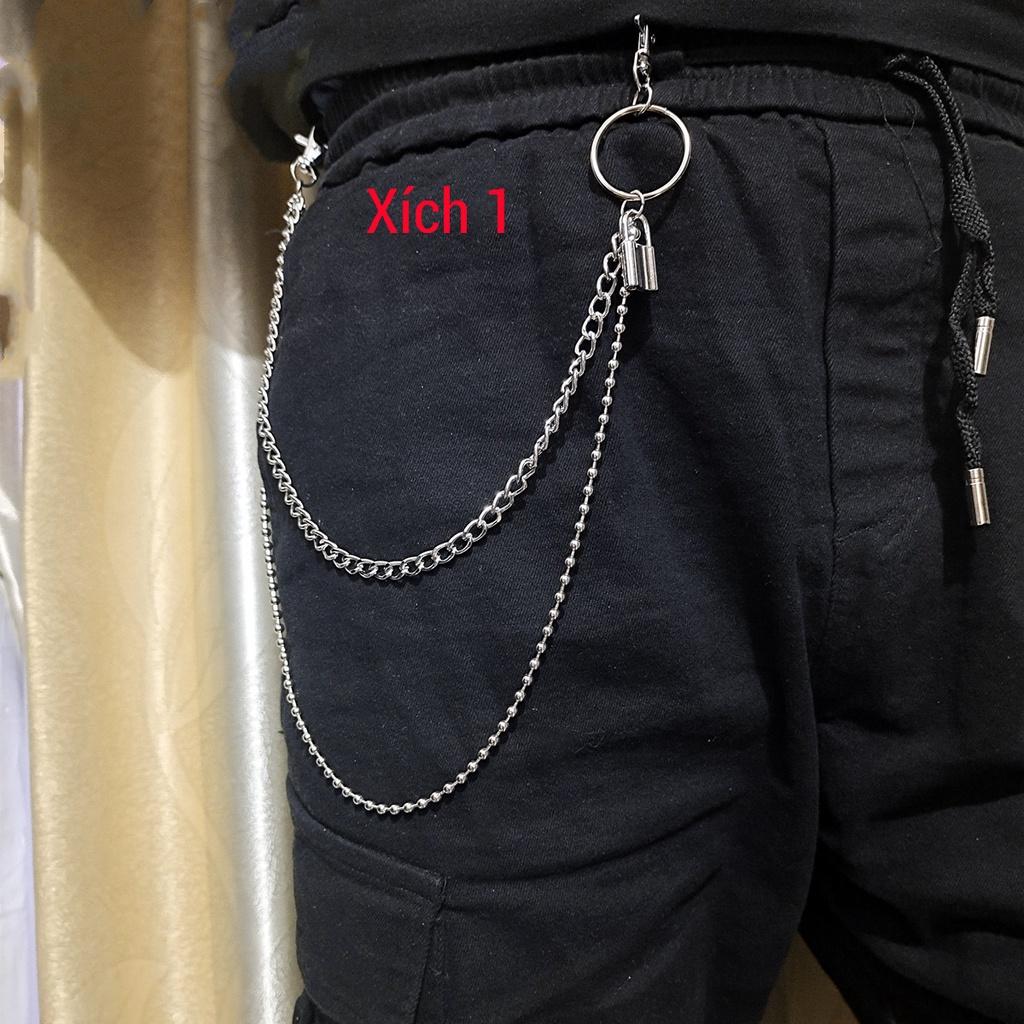 Sét 4 món{Khăn+Đai+Móc treo+Xích} Chain quần jean - Khăn bandana streetwear - Đai da kẹp khăn - Móc tròn treo khăn