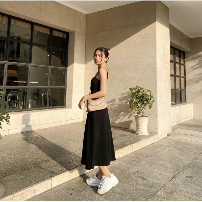 ĐẦM MAXI 2 DÂY ĐEN XOÈ