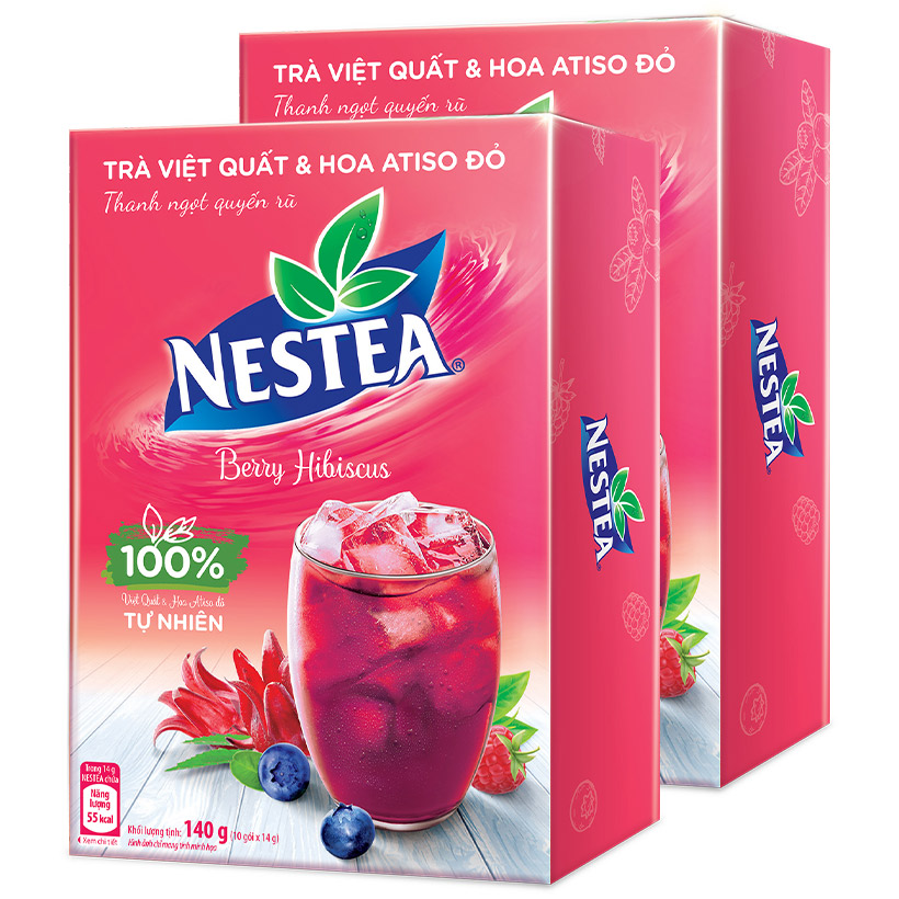 Combo 2 hộp trà việt quất và hoa atiso đỏ Nestea (10 gói x 14g) [Tặng 1 bình nhựa Lock Lock 1.2L] Giao mẫu ngẫu nhiên