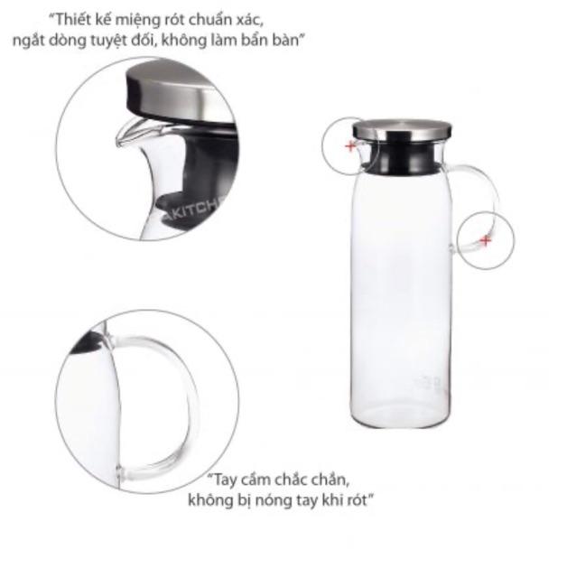 Bình nước thủy tinh Iwaki 1L có quai