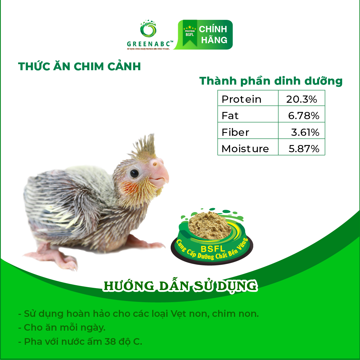 Bột dinh dưỡng cho Vẹt Non, Chim Non GREENABC – Bổ sung protein, canxi, lipid giúp chim phát triển nhanh, lông mượt, trí não thông minh – Hộp 280g