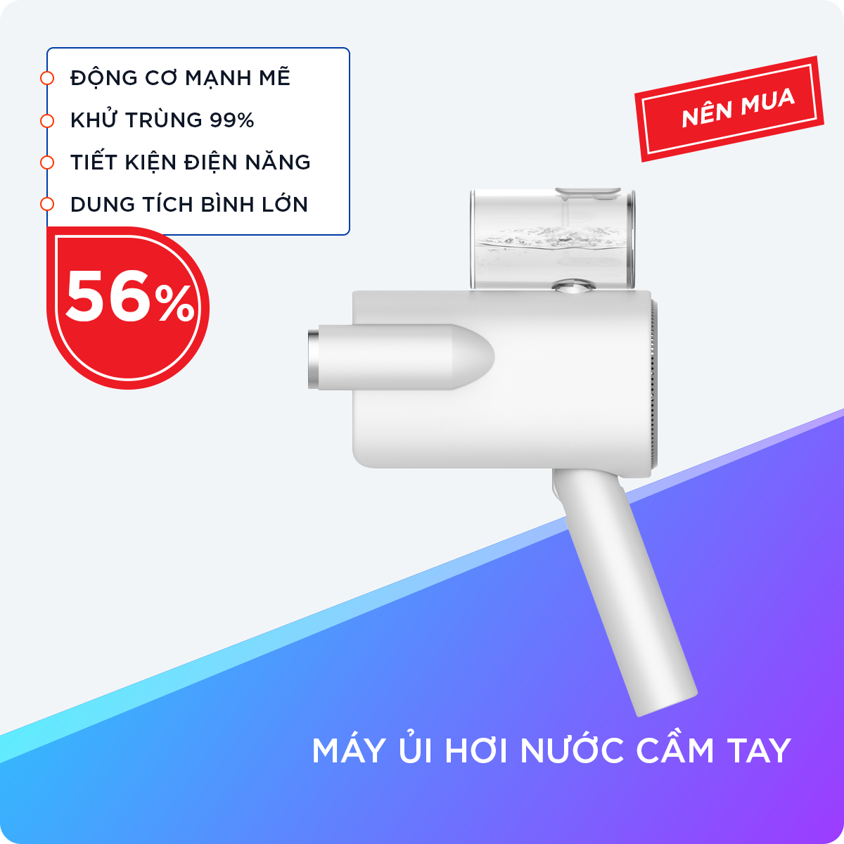 Bàn Ủi Hơi Nước Cầm Tay Với Công Suất 800W, Dung Tích Bình Chứa Nước Lớn