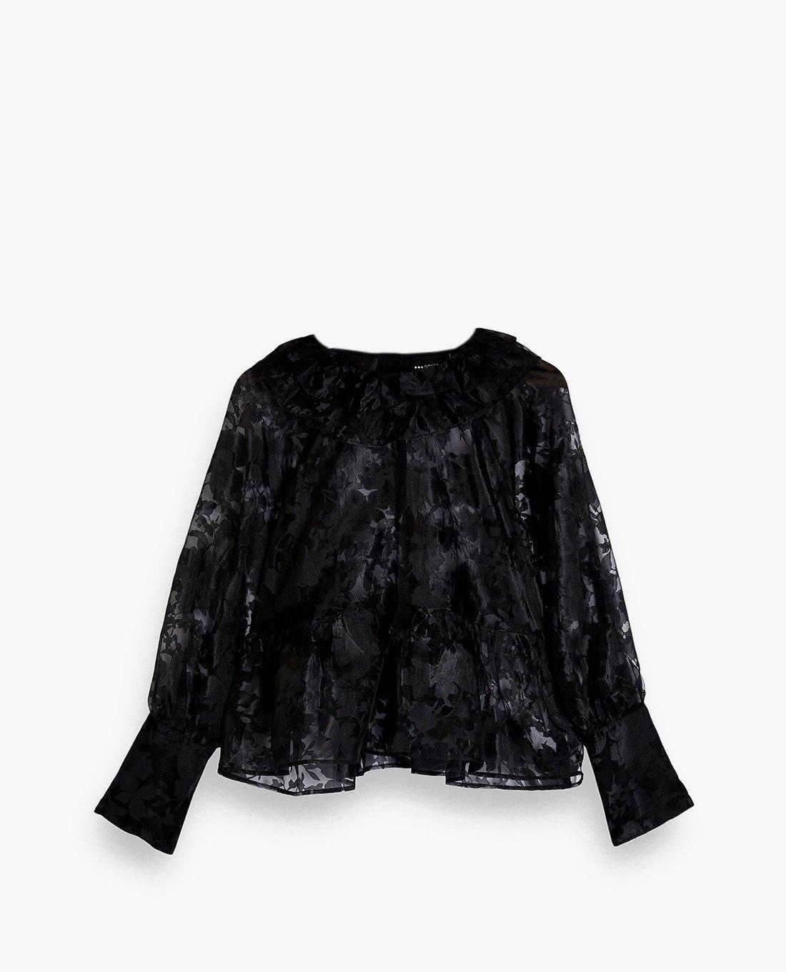 TOPSHOP - Áo kiểu nữ xuyên thấu Black Organza Floral Print 13P58TBLK