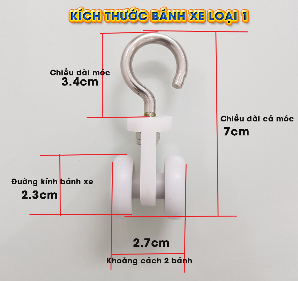 Bánh xe chạy rèm PVC, rèm công nghiệp, hệ nhôm kính, chạy ray 3cm, loại 2 bánh nhựa, móc thép không gỉ MIHOCO-Hàng chính hãng