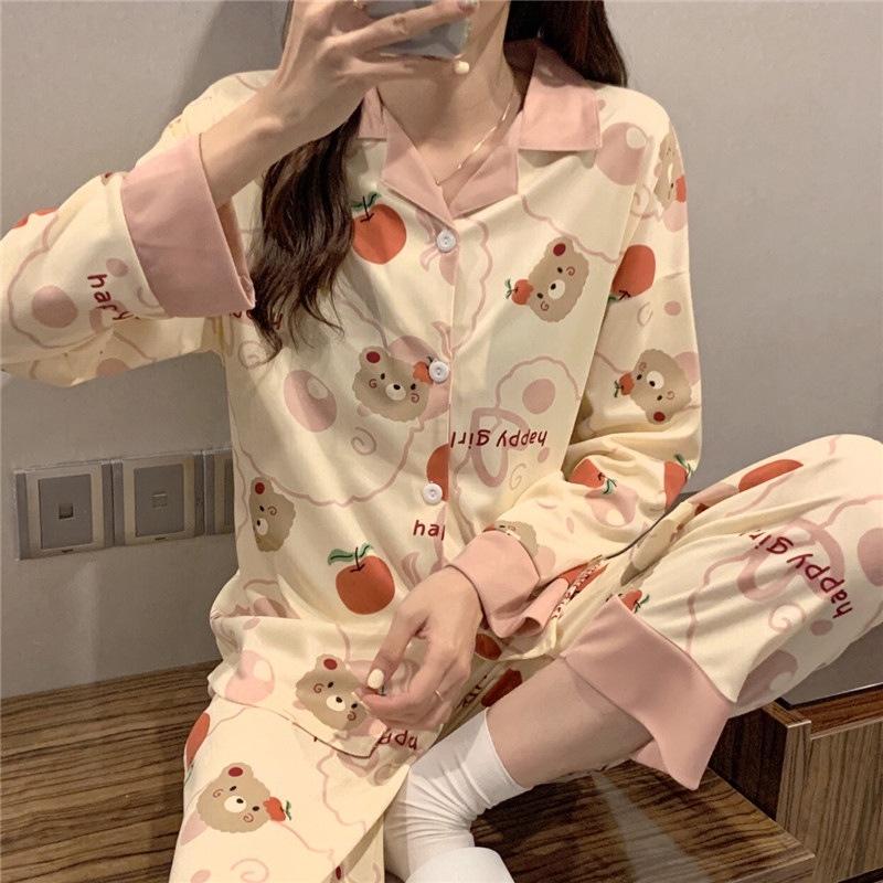 Bộ Pijama Nữ MỚI 2021 Bộ Đồ Ngủ Bộ Mặc Nhà Pijama Quần Dài Tay Dài Thu Đông Chất Mềm Mịn Mặc Thoải Mái Họa Tiết Cute