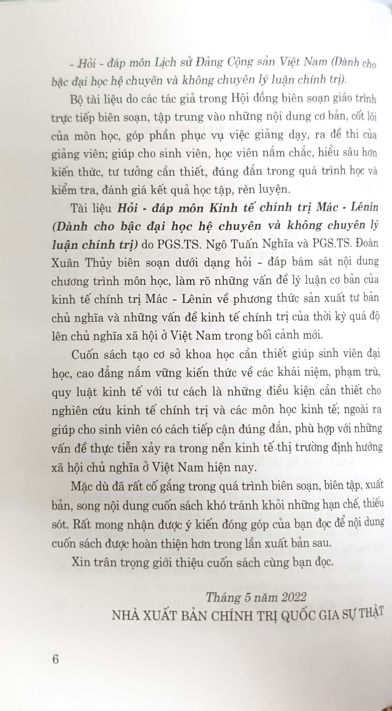 Hỏi - đáp môn Kinh tế chính trị Mác - Lênin (Dành cho bậc đại học hệ chuyên và không chuyên lý luận chính trị)