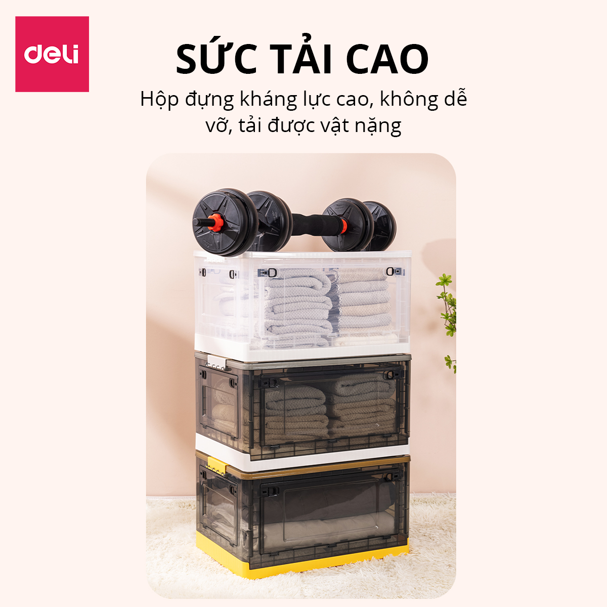 Hộp Nhựa Đựng Đồ Đa Năng Có Nắp Đậy Cao Cấp Nhiều Kích Cỡ Deli - Có Thể Tháo Lắp Tiết Kiệm Không Gian