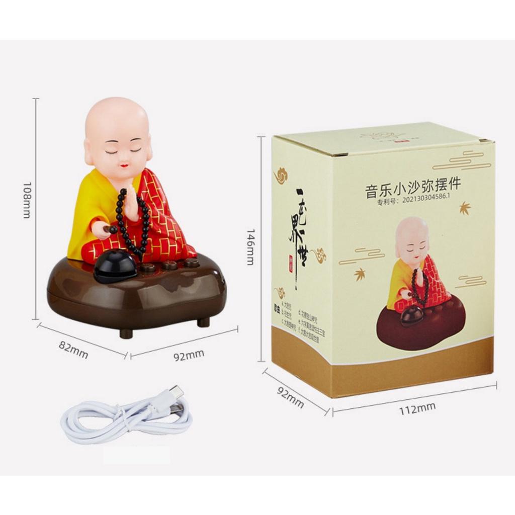 Tượng Chú Tiểu Gõ Mõ Sài Bằng Điện đầu gật gù-USB- Phật Giáo-Vật Phẩm Phong Thuỷ Thờ Cúng-trang trí trên ôtô.'