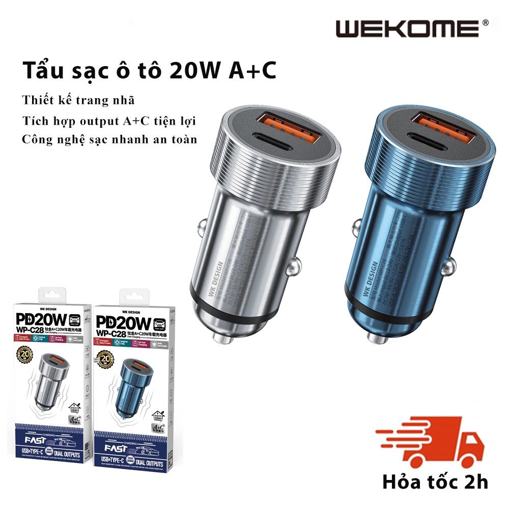 Tẩu sạc nhanh 20W c28 WEKOME đa năng cho oto - 2 cổng sạc TYPE C/USB cho nhiều dòng điện thoại