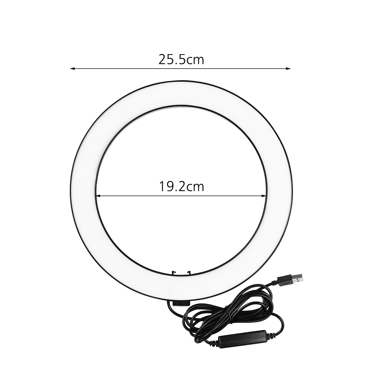 Đèn LED vòng 10 inch Chụp ảnh Đèn chiếu sáng 3 chế độ USB có thể điều chỉnh độ sáng Được hỗ trợ với giá ba chân máy tính để bàn mini để phát trực tiếp