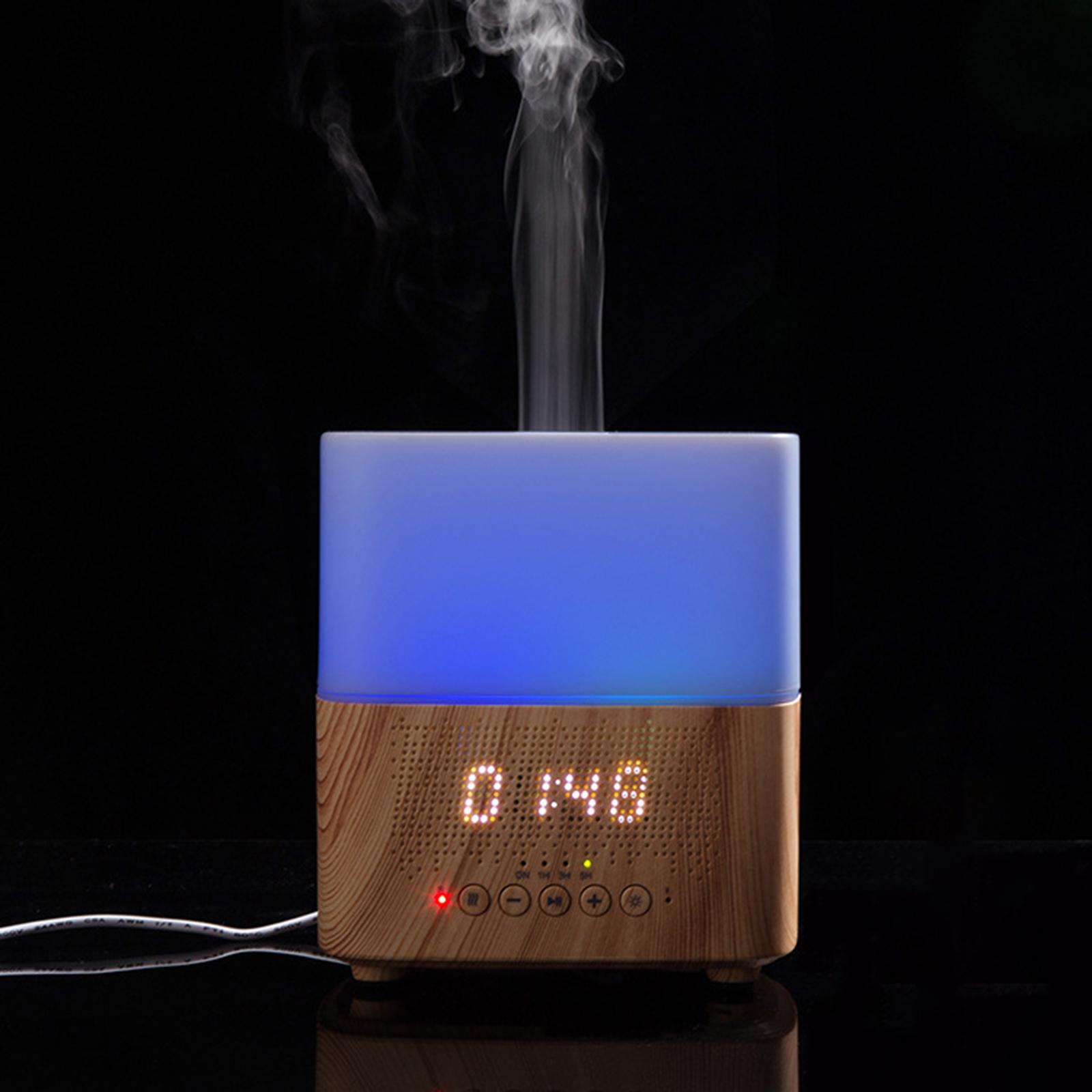 Wood Grain Air Humidifier Diffuser with Blueteeth Speaker Aromatherapy Atomization Alarm Clock Essential Oil Diffuser for Home Living Room