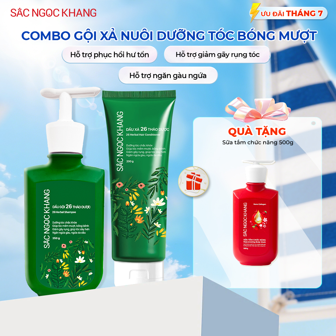 Bộ Đôi Gội Xả 26 Thảo Dược Sắc Ngọc Khang - Làm Sạch, Hỗ Trợ Phục Hồi &amp; Chăm Sóc Tóc Mềm Mượt, Giảm Gãy Rụng