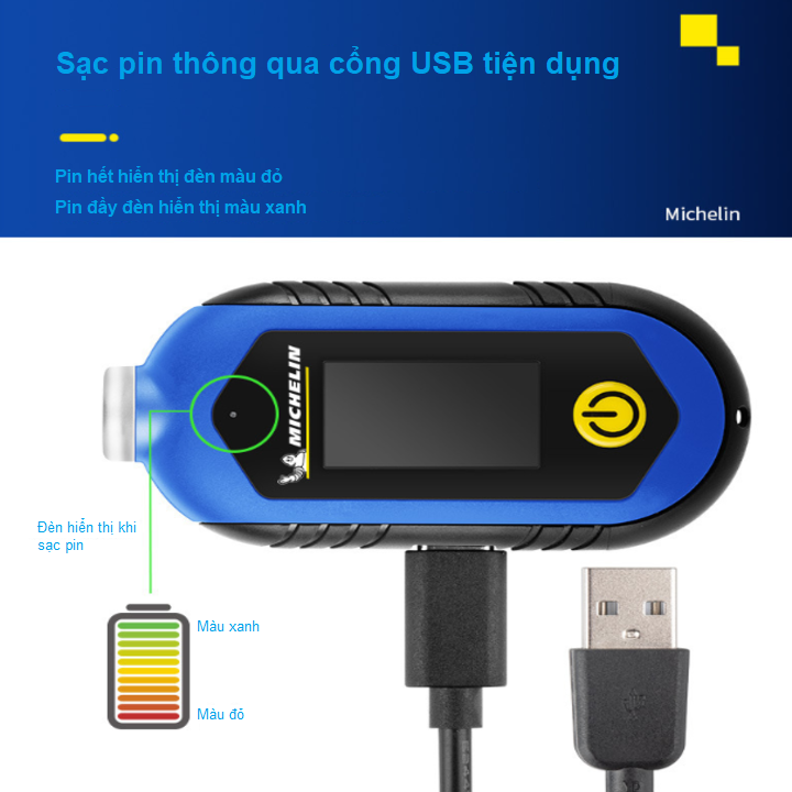 Đồng hồ đo áp suất lốp điện tử Michelin M2209, màn hình LCD 1 inch, đơn vị đo  Psi, Kpa, Bar, At (Kg/cm2) - Hàng Chính Hãng