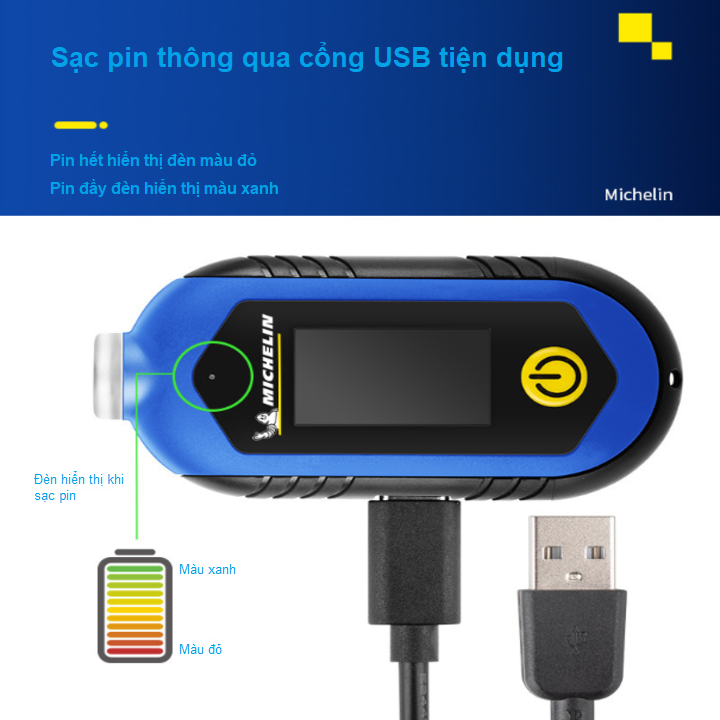 Đồng hồ đo áp suất lốp điện tử Michelin M2209 tích hợp bốn phạm vi đo Psi, Kpa, Bar, At