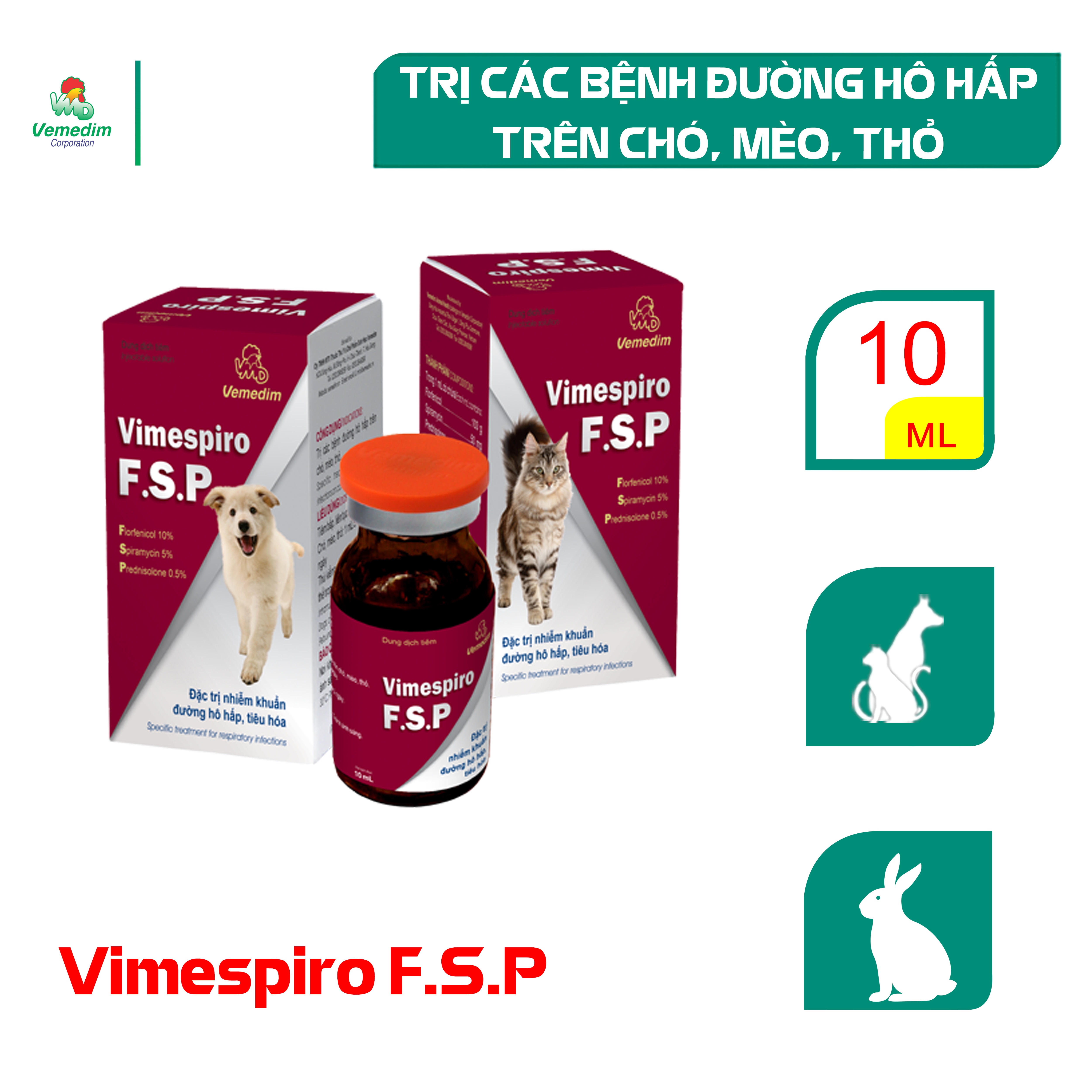 Vemedim Vimespiro FSP trị các bệnh đường hô hấp trên chó, mèo, thỏ, chai 10ml