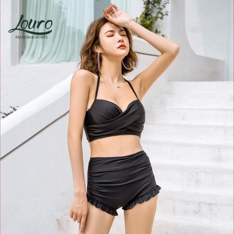 Sét bikini 2 mảnh và áo choàng đi biển Louro, mẫu quần áo tắm nữ trẻ, phong cách đồ bơi hàn quốc - SW04