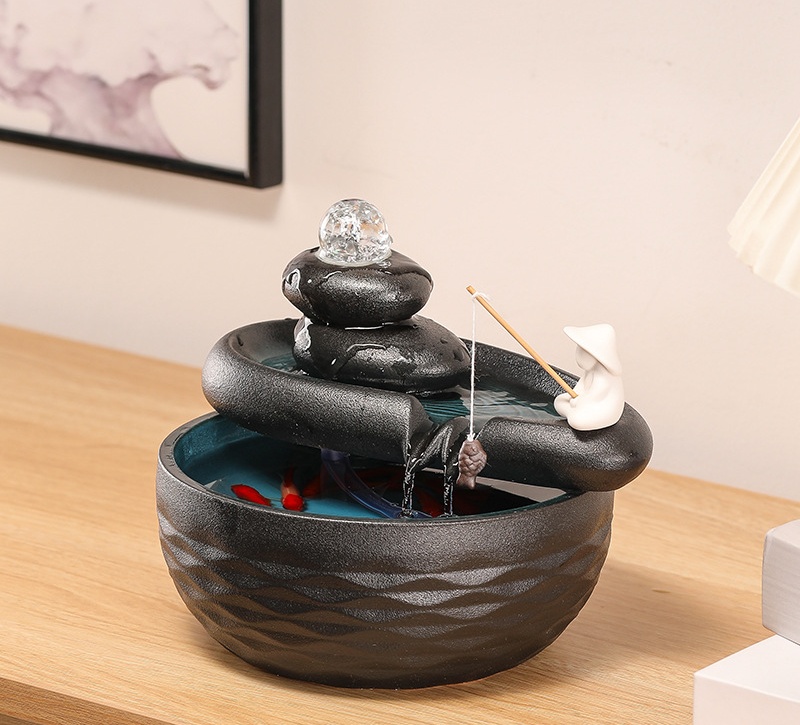 Thác Nước Phong Thủy Huyền Đá Và Ngư Phủ_ Hàng Chính Hãng