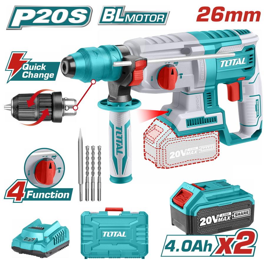 MÁY KHOAN ĐỤC DÙNG PIN 20V TOTAL TRHLI202289 - HÀNG CHÍNH HÃNG