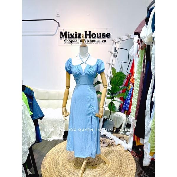 Đầm maxi đi biển mặc được 2 kiểu màu xanh đen