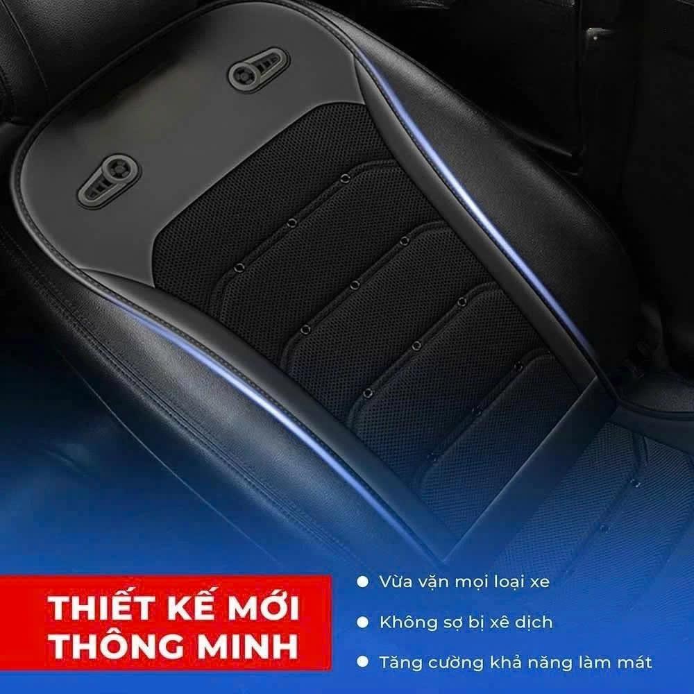 Lót ghế ô tô có quạt thông gió 3 chế độ - 24 lỗ thông gió thoáng mát vượt trội, lái xe dễ chịu - đen