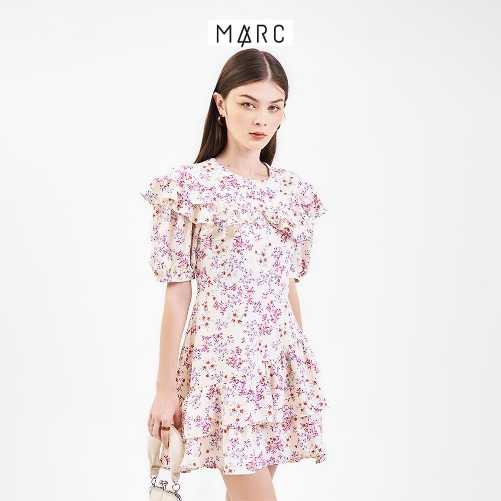 Đầm mini nữ MARC FASHION tay phồng cổ tròn phối bèo FASH061522