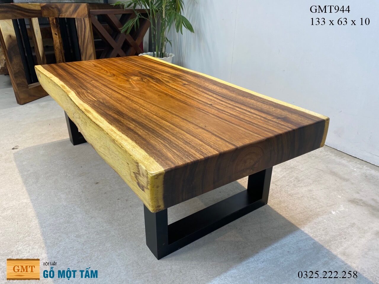 Bàn Gỗ Me Tây Nguyên Tấm, Bàn Cafe Gỗ Me Tây, Bàn Sofa Gỗ Me Tây Dài 1,33m Rộng 63cm Dày 10cm