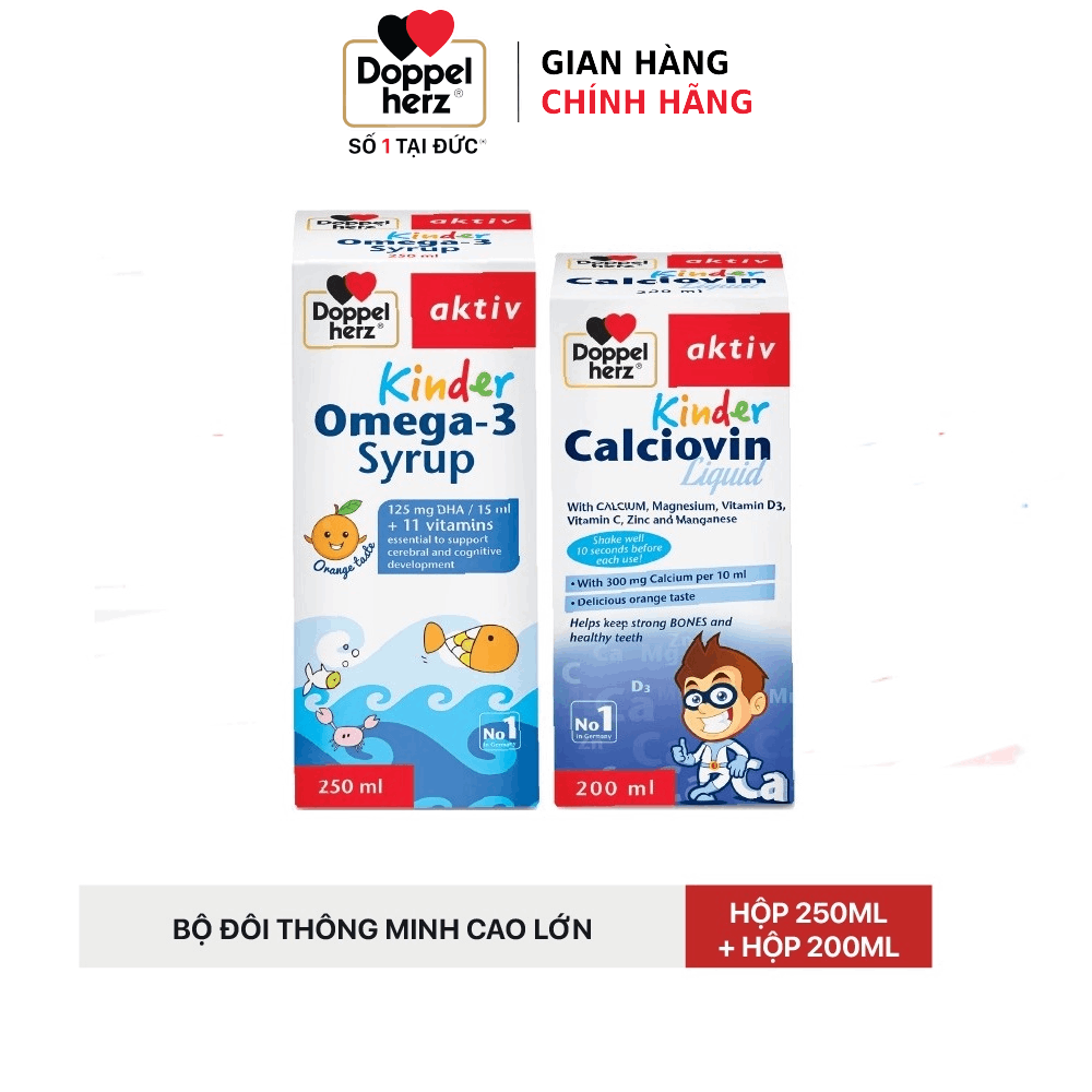 Bộ đôi Thông minh cao lớn Kinder Omega-3 Syrup và Calciovin Liquid Doppelherz