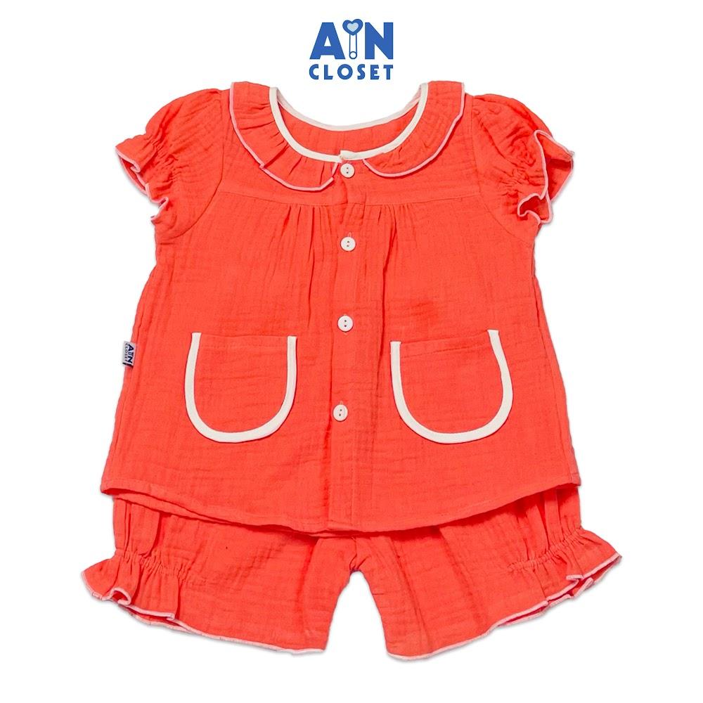 Bộ quần áo ngắn bé gái Cam trơn xô muslin - AICDBGBBYYJC - AIN Closet