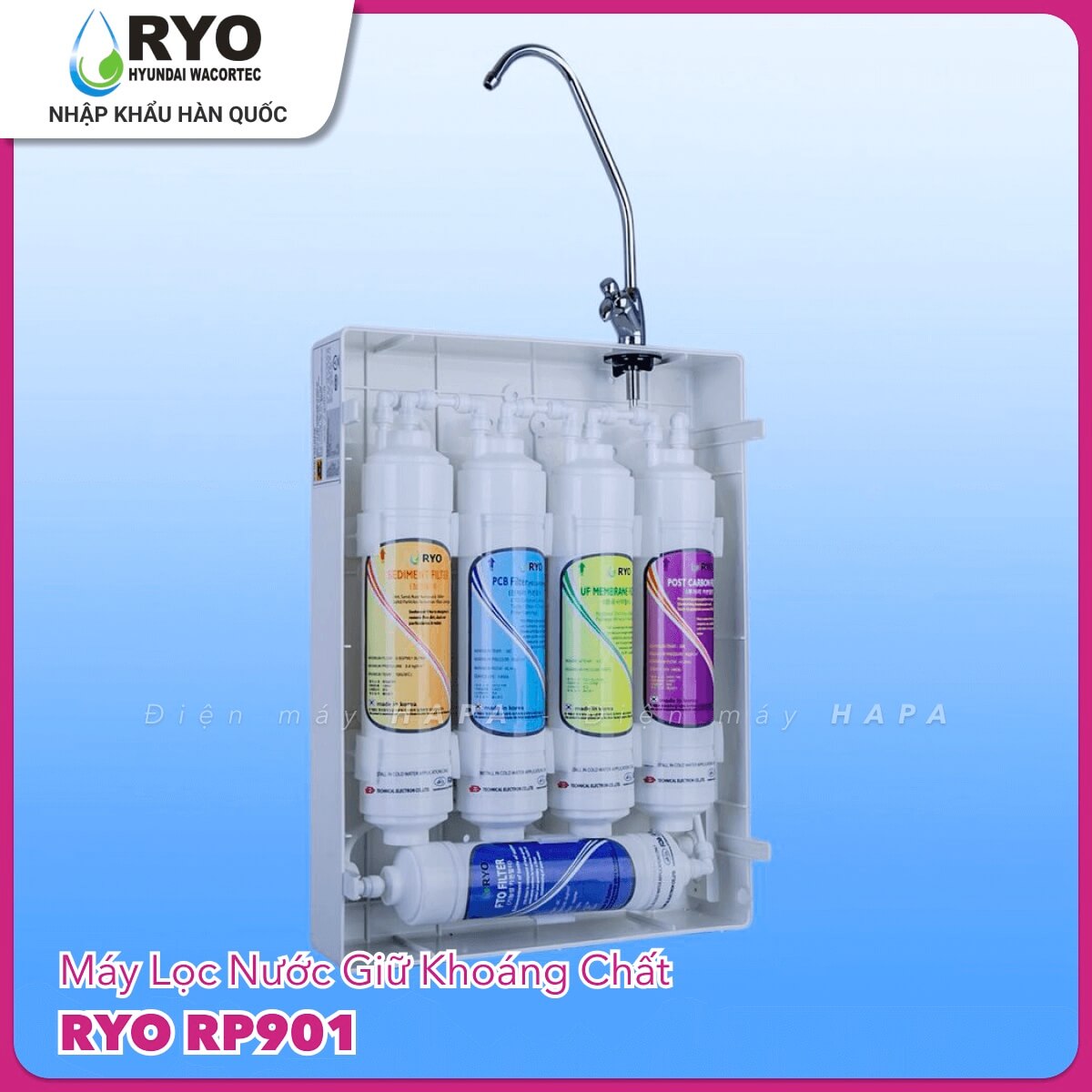 Máy Lọc Nước RYO Hyundai RP901 Chuẩn Nước Khoáng Uống Trực Tiếp - Công Nghệ UF 5 Cấp Lọc, Nhập Khẩu Hàn Quốc - Hàng Chính Hãng