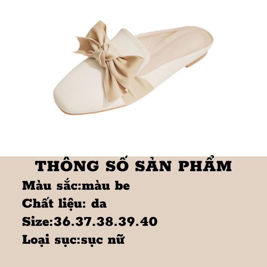 Sục Nữ Bệt Có Nơ Da Mềm Mũi Tròn,Giày Sục Nữ Màu Be Siêu Xinh S02