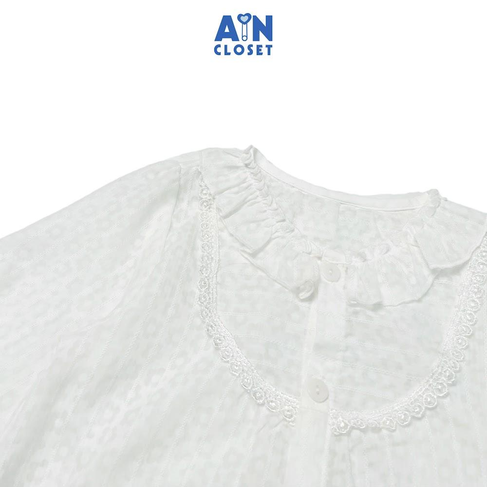 Áo sơ mi dài tay bé gái họa tiết Hoa Cẩm cù trắng cotton boi - AICDBGUT7B22 - AIN Closet