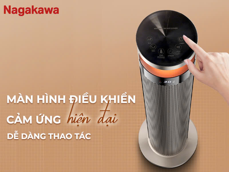 Máy sưởi gốm Nagakawa NEH8389, công suất 2000w, tiết kiệm điện, đảo chiều 70 độ, không gây khô da, không đốt oxy - Hàng chính hãng