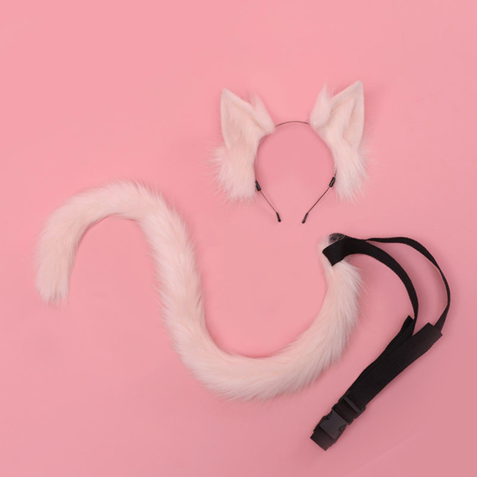 2 Pieces Plush Cat Ears Hair Hoop Faux Long Tail Women Girl Headwear Lovely Lolita Headband for Anime Cosplay Prop Christmas Fancy Dress