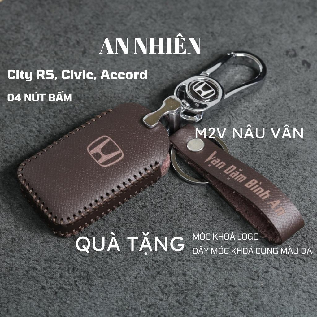 Bao da dành cho móc khoá bọc ốp chìa khoá xe ô tô City RS, Civic, Accord, da bò, nhiều màu khâu thủ công