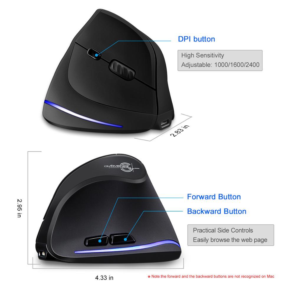Lefon Mới Nâng Cấp Sạc Không Dây Chuột Game Thủ Công Thái Quang 2.4G/1000/1600/2400 DPI USB Dọc Chuột cho MÁY TÍNH Chơi Game